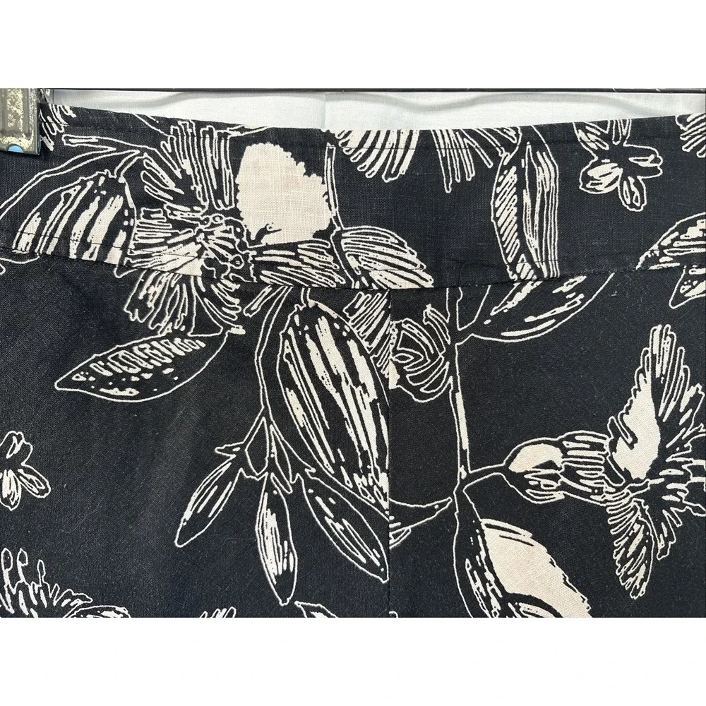 Merona Womens A Line Skirt Size 2 Black Floral Linen Canvas Lined Knee Length